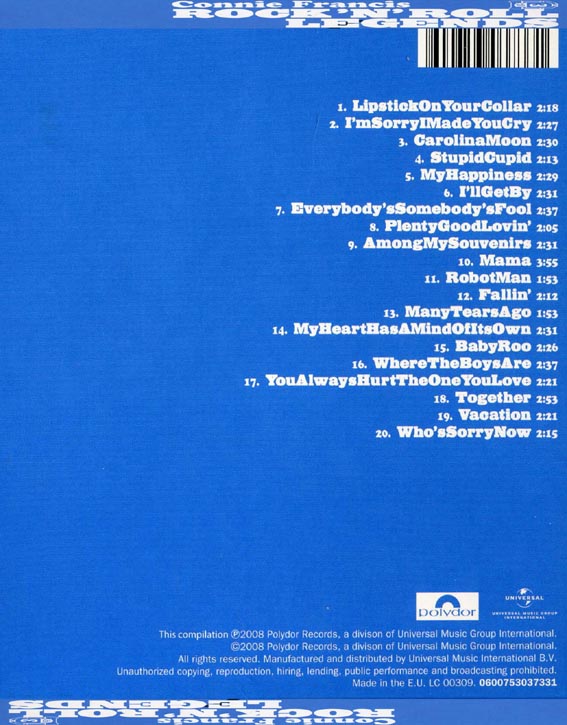 Connie Francis  Rock N Roll Legends : Back